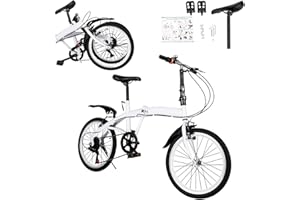 KUMUJ Bicicletta pieghevole da 20 pollici, bicicletta pieghevole a 6 marce, doppio freno a V, per campeggio, City Bike-bianco, adatta per bambini, adulti, autostrade, montagne, escursioni all'aperto