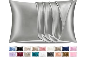 Pamposh Satin Silk Pillowcases For Hair And Skin 2 Pack Standard Size with Envelope Closure (2 Pcs Pillowcases (50 x 75 cm), Grey)