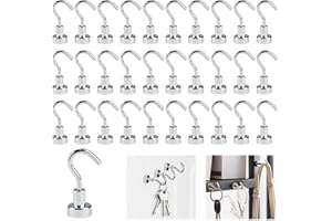 PENNLE Neodymium 30-Pack Heavy Duty Magnetic Hooks - Strong Silver Magnets for Keys, Tools, Clothes - Ideal for Cruise, Kitchen, Garage, Office, Fridge