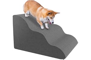 WILITHGHE Pet Stairs for Small Dogs & Cats – Comfortable Curved Design, Waterproof Cover, High-Density Foam Steps, Durable & Lightweight, 3-Layer Structure, 21.7 x 15.7 x 13.8 Inches – Grey