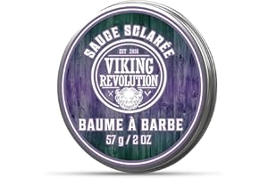 Viking Revolution Baume à Barbe à la Sauge Sclarée avec Huiles d'Argan & Jojoba - Coiffe, Renforce & Adoucit Barbes & Moustaches - Cire Après-Shampoing Sans Rinçage pour Homme