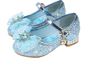 IWFREE Fille Chaussures de Princesse Elsa Cristal Ballet Talons Hauts Enfant Déguisement Noël Carnaval Anniversaire Fête Mariages Communion Baptême Costume Accessoires Paillettes Chaussures Bleu 02