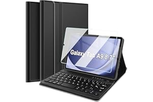 Nanhent Clavier Coque avec Protection écran pour Samsung Galaxy Tab A9 8.7 Pouces 2023 Tablette (SM-X110/X115/X117), AZERTY Français Amovible Bluetooth sans Fil Clavier Étui Housse