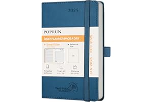 POPRUN Agenda 2025 Giornaliera Piccola, 16 x 10,5 cm, Copertina Morbida, Daily Planner 2025 Tascabile con Portapenne Autoadesivo e Nastro Segnalibro, Carta Spessa da 70 GSM EU, Blu Notte