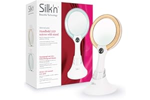 Silk'n MirrorLumi, Espejo de maquillaje de dos caras, Sin aumento y con aumento 5x, Iluminación LED, 2 tipos de luz, Para sostener a mano o sobre el soporte, Ø 10 cm, MLU1PEU001