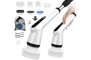 VICMAYUN Elektrische Reinigungsbürste, Electric Cleaning Brush mit 7 Wechselbürsten, IPX7 wasserdichte Putzbürste Elektrisch,Verstellbarem Griff Elektrische Bürste für Bad Fliesen Küche Boden Auto Weiß