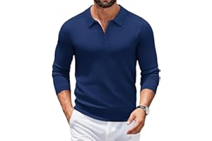 COOFANDY Jersey Hombre Polo Manga Larga Suéter Punto Negocios Suéter Informal Sweater Color Sólido Regular Fit