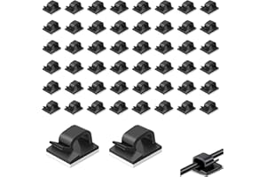 Kryzulax 50 Piezas Clips de Cable de Exterior,Clips Organizador de Cables Autoadhesivo,Adhesiva Clips Decorativos de Luces para Cable de USB,TV,Cargador,Audio Mesa,Oficina,Casa(Negro)