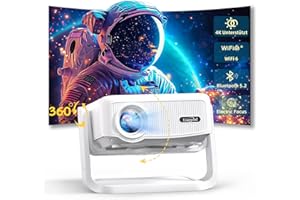 LISOWOD Proyector Portatil con WiFi6 y BT5.2,Enfoque eléctrico Full HD 1080P Proyector con Auto Keystone 360° Giro Silenciosa Proyector Portátil, proyector 4K Soporte Cine en Casa para Phone/HDMI/USB/TV Stick