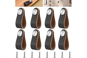 Dtoterul 8 Stück Schwarz Ledergriffe, Möbel Leder Möbelgriffe, Möbelgriffe Schwarz, Ledergriffe Schrank Türgriffe Leder für Schublade Schranktür Wohnkultur mit Schrauben