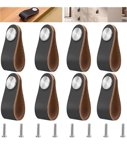 Maniglie In Pelle Per Mobili | Set 2 Pezzi | Pomelli Per Cassetti E Armadi | Testa In Ottone - Foto 2