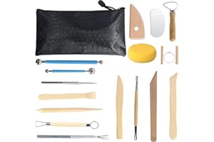 PRAELIAN Ensemble de 17 Outils de Poterie – Kit Poterie pour Argile Convient aux Débutants et aux Professionnels, Outils Argile Bois, Idéal pour la Poterie, la Sculpture et les Projets de Bricolage
