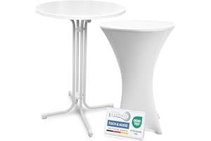 ‎BEAUTISSU Beautissu Weißer Stehtisch klappbar 80 cm mit Stretch Stehtischhusse Weiß – Outdoor Bistrotisch Kratzfest, UV- & wetterbeständig – Husse rutschfest, waschbar & bügelfrei – Bellini & Stella