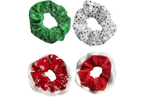 YIAJIA 4Pcs Christmas Hair Scrunchies, Glitter Sequin Hair Bands Velvet Scrunchy, Xmas Elastic Ponytail Holders, Christmas Hair Accessories for Women and Girls