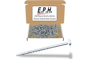 TITMAN EDGE E.P.H. Pocket Hole Screws – No.8 x 63mm, Pack of 250 – Coarse Self-Cutting Thread, Square Drive – For Softwoods & Man-Made Boards – EPHS863250C