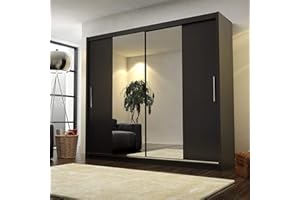 CHECO HOME AND GARDEN BIG STYLISH SLIDING WARDROBE 204cm !! BIG MIRRORS !! LED !! MANY COLOURS !! (Black, Without Led)