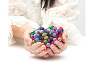 Glaciart One Felt Balls, Felt Wool Balls (240 Pieces) 1 Centimeter - 0.4 Inch, Handmade Felted 40 Color (Red, Pink, Blue, Gray, Black, White, Pastel and More) Bulk Small Puff for Felting and Garland