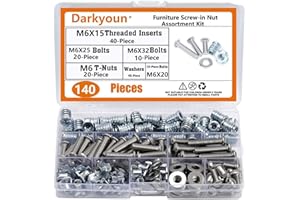 DARKYOUN Zestaw nakrętek wkręcanych i nakrętek do wkręcania, tuleja gwintowana, gwint drewniany, pojedyncze części do mebli drewnianych, mebli, obróbki drewna