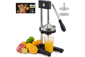 CO-Z Presse-Agrumes Manuel à Levier, Presse-Fruits Manuel, Presse-Citron Professionnel avec Plaque de Pression Coniques et Plates pour Jus d'Orange Citron Lime, Lavable au Lave-Vaisselle, Noir