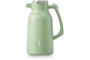 IDEUS Vacuum Insulated Coffee Carafe, 68 oz (2 Liters) Stainless Steel Milk Jug Thermal Tea Pot Hot & Cold Water Beverage Dispenser (Avocado Green)