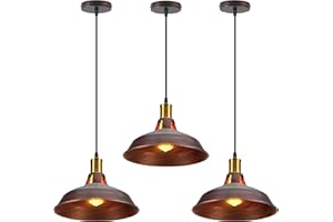 TOKIUS Lámpara Colgante Vintage, Ø27cm Lámpara de Techo Retro de Metal Industrial E27 Lámpara Araña para Comedor Cocina Restaurante, 1m Cable (Cobre Oxidado, 3 Piezas)