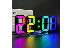 Seutgjie Horloge Murale Numérique Digitale Réveil Lumineux LED 14 RGB Couleur 12/24 Heures Mode Veille avec Télécommande Décoration Bureau Gaming Chevet Noir