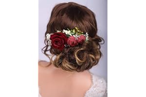 Kercisbeauty Red Rose Hair Comb for Brides Wedding Bridal Vintage Headband Burgundy Floral Comb Festival Headpiece Women Girls Party