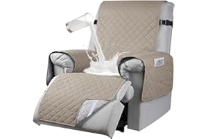 RAPRAP Recliner Sofa Cover with 6 Side Pockets, Waterproof 1 Seats Chair Adjustable Tightening Straps, slipcover for Armchairs, Non-slip Protect Pets, Khaki (RAPRAP05)