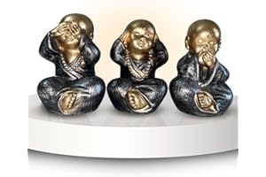 RISSLI 3 Figuras Decorativas, Budas Decoracion Hogar Ciego, no Ver el Mal, Sordo, no oir el Mal, Mudo no Decir el Mal, Decoracion Zen y Feng Shui, CREA Ambiente Relajante para tu hogar, (Negro)
