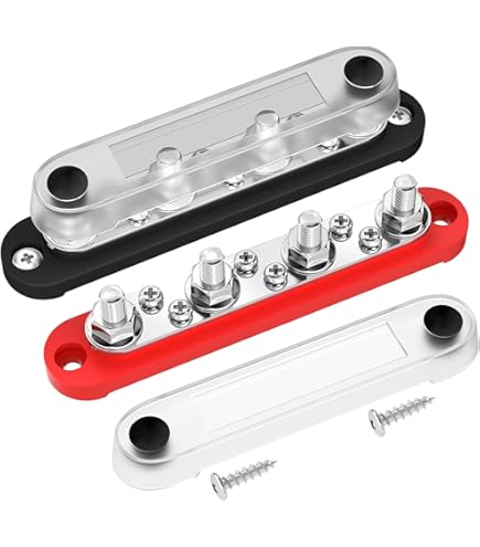 1/4" Stud Power Distribution Block Bus Bar With 12 X #8 Screws, Ampper 5.3" 12V 150A Marine BusBar Battery Distribution Block W/Cover For Car Audio Boat Solar (Black - View #11