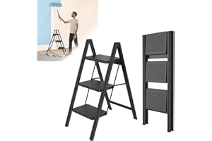 Froadp Drabina schodkowa, 3-stopniowa, składana, antypoślizgowa, żelazna, składana, wielofunkcyjna, stołek, drabina domowa, do domu, kuchni i na zewnątrz, obciążenie do 250 kg