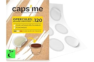 CAPS ME CAPSME - 120 Couvercles Opercules en Papier Compostable pour Capsules Réutilisables Compatible Nespresso Original - Filtre à Extraction Optimale Écologique made in France facile à coller.