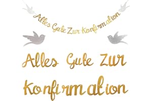 JENICH Kommunion Girlande Alles Gute zur Konfirmation Banner Girlande Gold Glitzer Deko Taufe Konfirmation Papiergirlande Dekobanner Hängedeko für Taufe Party (Gold)