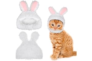 WLLHYF Uroczy kot zimowa ciepła czapka z uszami królika miękka wygodna regulowana nakrycie głowy dla małych zwierząt domowych kostium ubrania dla kota kociaka szczeniaka psa (biała)