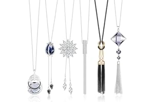 LOLIAS 6 PCS Long Pendentif Colliers pour Femmes Filles Strass Fleur Gland Collier Brins Y Simple Colliers Chandail Chaîne Déclaration Collier Ensemble Argent