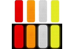 Amcbkyea Lot de 80 Bandes Réfléchissantes Autocollantes Haute Visibilité pour Casque Moto Vélo, Voiture, Sac à Dos - Adhésif Imperméable Résistant - 4 Couleurs (Blanc, Rouge, Jaune, Argent) - 3x8 cm