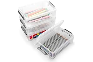 BTSKY 4 scatole impilabili trasparenti per ufficio, scatole portaoggetti multifunzionali, 19,5 x 12 x 6 cm, dimensioni intermedie (grigio)