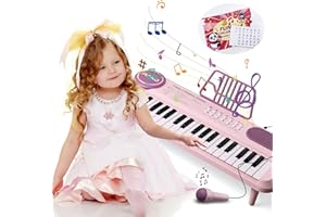 NORKBENG Clavier de Piano pour Enfants, Jouet Musical Électronique Rose à 37 Touches, Instrument Portable avec Microphone, Cadeaux d'anniversaire pour Les Filles âgées de 2 3 4 5 6 Ans
