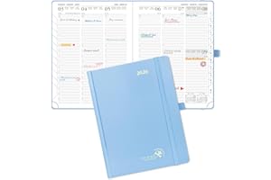 POPRUN Kalendarz 2026 Pionowy 22 x 16,5 cm Planner, Twarda Okładka, Kalendarz Tygodniowy 2026 z Miesięcznymi Znacznikami, Gruby Papier 100 GSM, Niebieski Mglisty