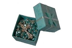 AMELIA MAE Beautiful Blue Heart Rosary Beads In Gift Box - Girls & Boys Gift - Perfect First Rosary, Communion or Confirmation Present. Excellent Quality Five Decade Heart Shaped Rosary bead set supplied with blue storage gift box. For all Catholic Christian religious occasions including Birthday New Baby Mothers Day Fathers Day Christmas Baby Shower Memorial Anniversary Wedding etc. Suitable for all ages to pray this inspirational catholic devotion