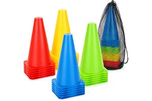 CYEER 24 stycken pyloner barn utomhus, 23 x 13,5 cm fotbollsbollar, färgglada pyloner med bärväska, fotbollsmärkningskon, trä