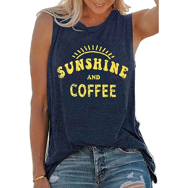 Sunshine And Coffee Graphic Tank Top For Women - Sleeveless Casual Summer Top, Loose Fit, Gray