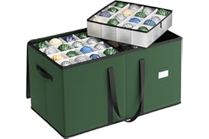SONGMICS Aufbewahrungsbox für Weihnachtskugeln, Weihnachtskugeln Aufbewahrung, mit Deckel, Doppelreißverschluss, 8 Tabletts, 600D Oxford-Gewebe, 128 Fächer je 7,6 cm, waldgrün RFB035C01
