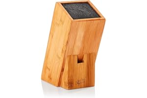 bambuswald© Blocco Portacoltelli Sostenibile In Bambù, Blocco Da Cucina Con Inserto A Setole Per 6 Coltelli, Ad Es. Coltelli Da Cucina O Per Il Pane, Vuoto, Senza Coltelli, Portacoltelli