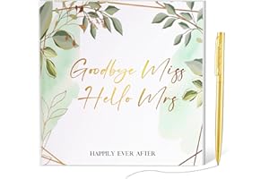Faccito Goodbye Miss Hello Mrs Notebook Hen Party Guest Book with Gold Pen Greenery Bride Advice Book Hen Party Keepsake Gift Hen Party Decorations Supplies for Bridal Shower Team