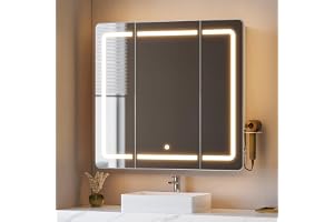 Hzuaneri Spegel badrumsförvaring, LED-belysning, 16,5 x 80 x 75 cm