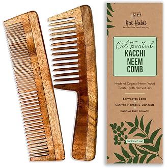 Nat Habit Kacchi Neem Wooden Comb, Soaked In 13 Herbs N...