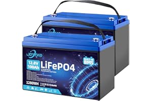 Joyyko 2 Pezzi Batteria LifePO4 12v 100ah,Batteria al Litio,Batterie 12,8v 100ah,BMS 100A Incorporato,Con 15000 Cicli Profondi,Batteria al Litio Di Grado A,Per Camper, Roulotte, Navi, Golf Cart