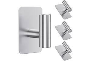 Aikzik 4 Pack Large Self Adhesive Hooks, Stainless Steel Sticky Hook Heavy Duty, Over 12kg Load - Strong Hooks for Hanging for Towel, Coat, Robe, Stick on Bathroom, Kitchen, Door and Wall