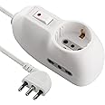 Electraline 62023 Multipresa Protetta, Cavo da 1 m, 3G0.75, Spina 10 A, Prese 1 Italiana/Tedesca e 2 Bipasso 10/16A, Interrut